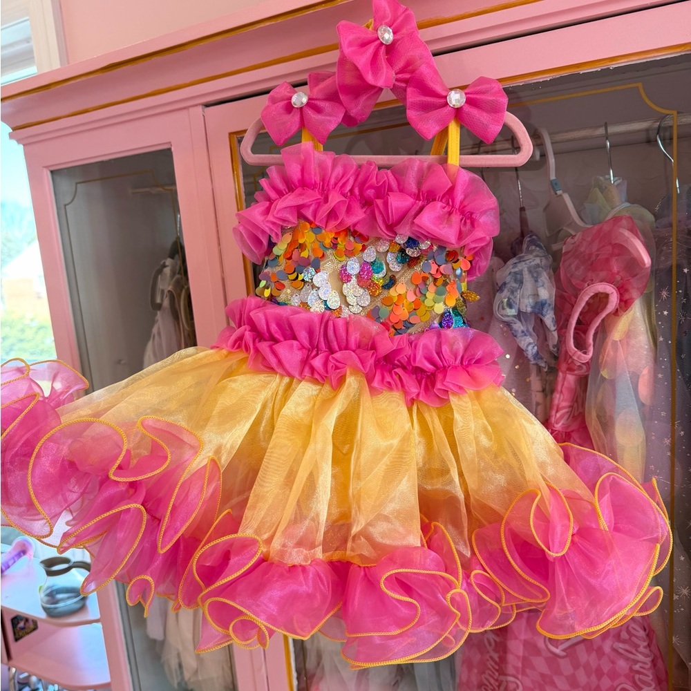 Neon Pink Toddler Girls Sequin Party Birthday Tutu Dress - Picture 3 of 4